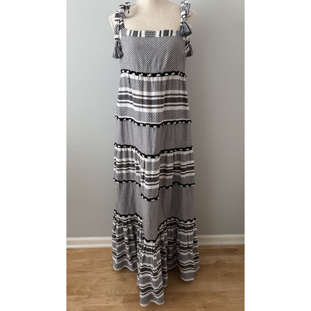 Veronica Beard 'Quartz' Striped Cotton Maxi Dress Black Multi‎ Size Large
